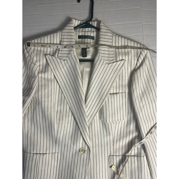 Lauren Ralph Lauren Ivory Pinstripe Blazer Jacket Sz 10  Lined Linen Blend - Picture 11 of 14